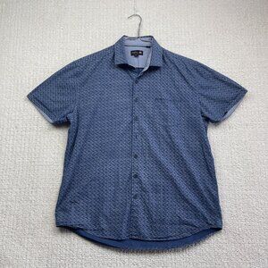 Anthony of London Blue Fish AOP Short Sleeves Dress Button Up Shirt Men Size L